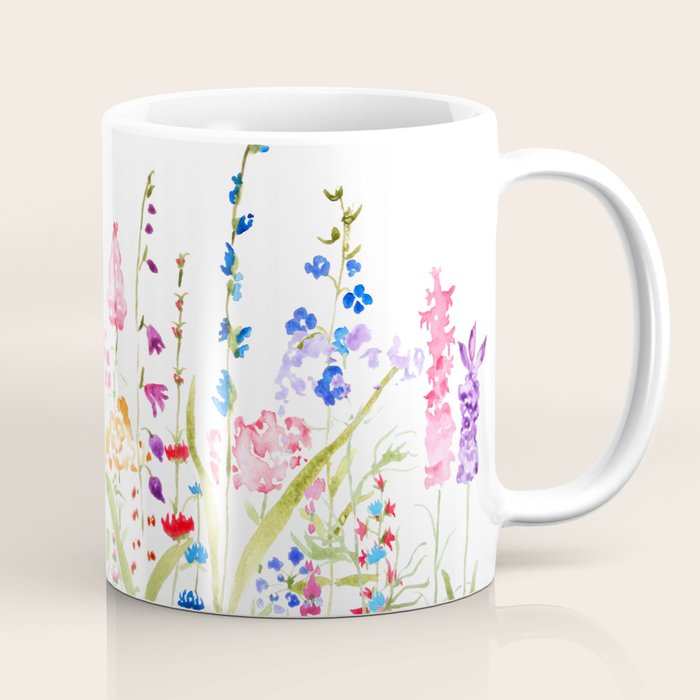 colorful wildflower fields watercolor Coffee Mug Gallery Image 1
