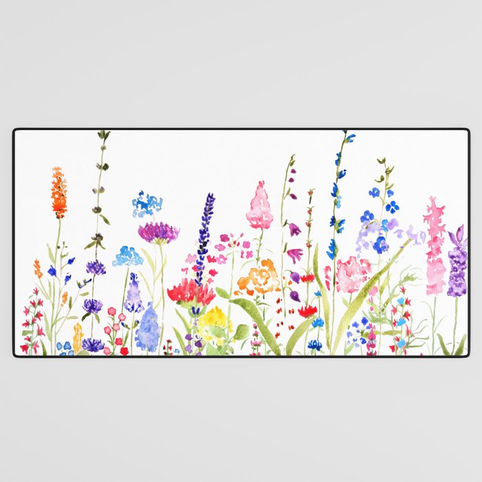 colorful wildflower fields watercolor Desk Mat Gallery Image 3