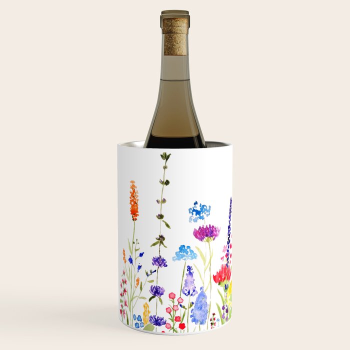 colorful wildflower fields watercolor Wine Chiller Gallery Image 2
