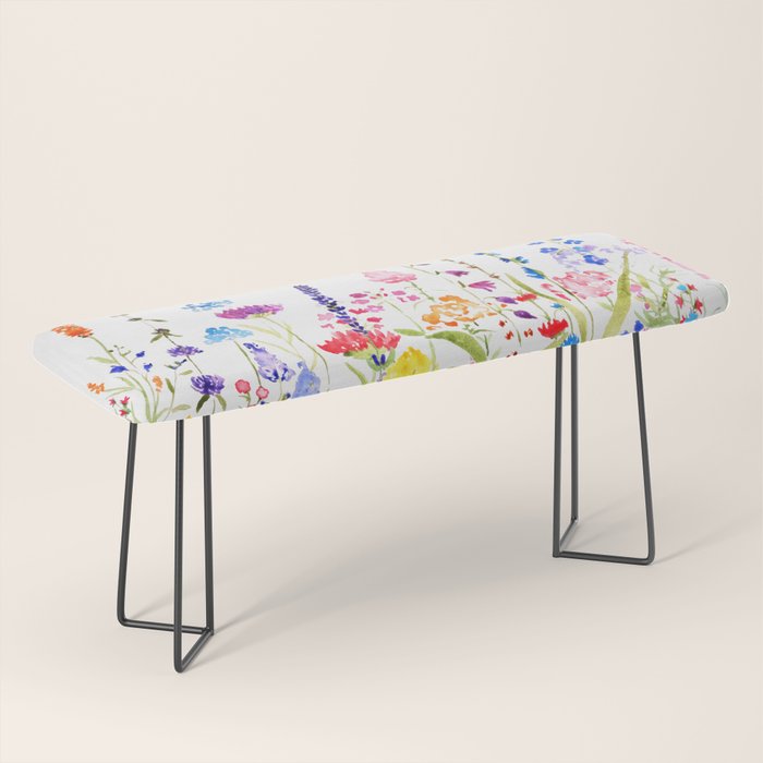 colorful wildflower fields watercolor Bench Gallery Image 1
