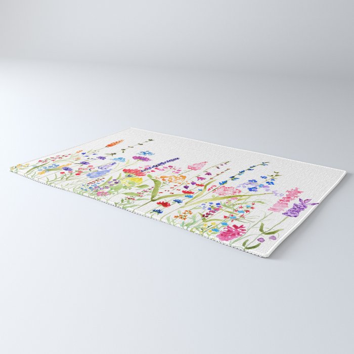 colorful wildflower fields watercolor Rug Gallery Image 3