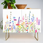 colorful wildflower fields watercolor Credenza Gallery Image 1