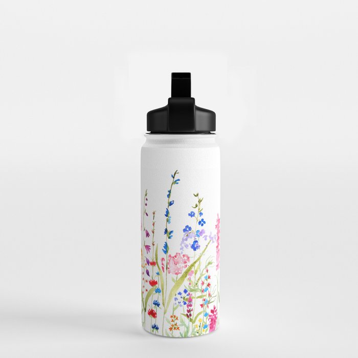 colorful wildflower fields watercolor Water Bottle Gallery Image 2