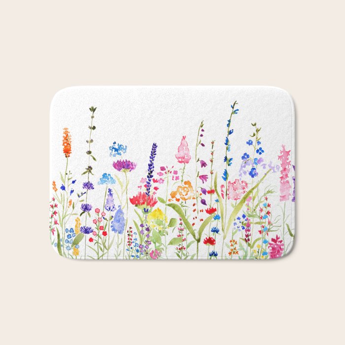 colorful wildflower fields watercolor Bath Mat Gallery Image 1