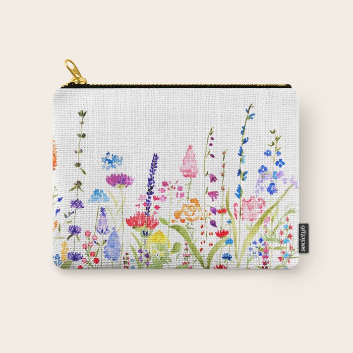 colorful wildflower fields watercolor Carry All Pouch Gallery Image 1