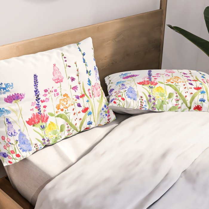 colorful wildflower fields watercolor Pillow Sham Gallery Image 2
