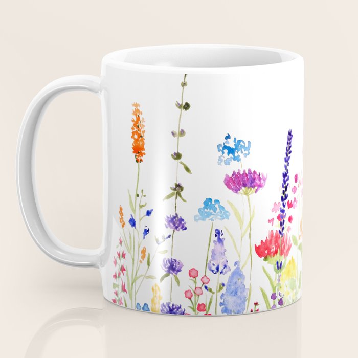 colorful wildflower fields watercolor Coffee Mug Gallery Image 3