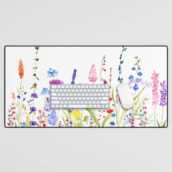 colorful wildflower fields watercolor Desk Mat Gallery Image 1