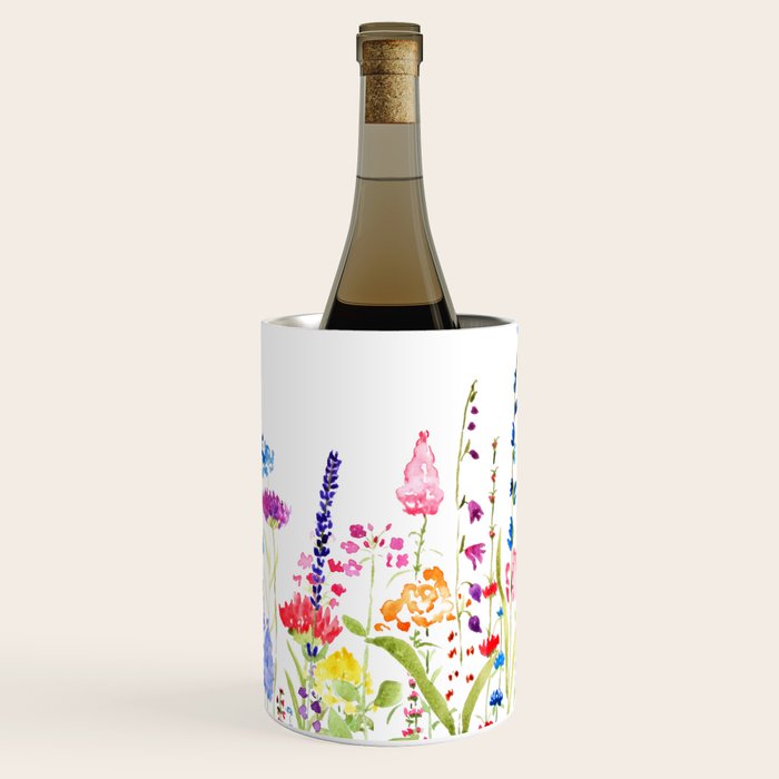 colorful wildflower fields watercolor Wine Chiller Gallery Image 1