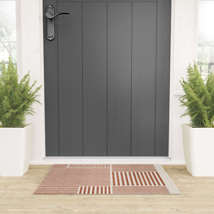 Terracotta Bold Lines Minimalist Geometric Artwork Welcome Mat Gallery Image 3