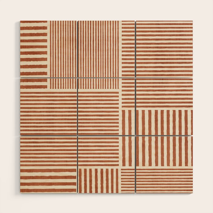Terracotta Bold Lines Minimalist Geometric Artwork Wood Wall Art Gallery Image 1