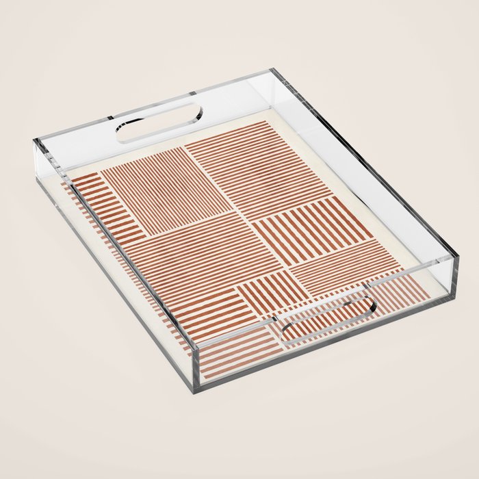 Terracotta Bold Lines Minimalist Geometric Artwork Acrylic Tray Gallery Image 1