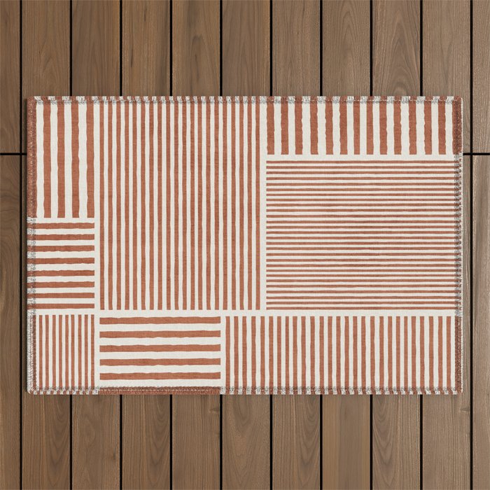 Terracotta Bold Lines Minimalist Geometric Artwork Outdoor Rug Gallery Image 1