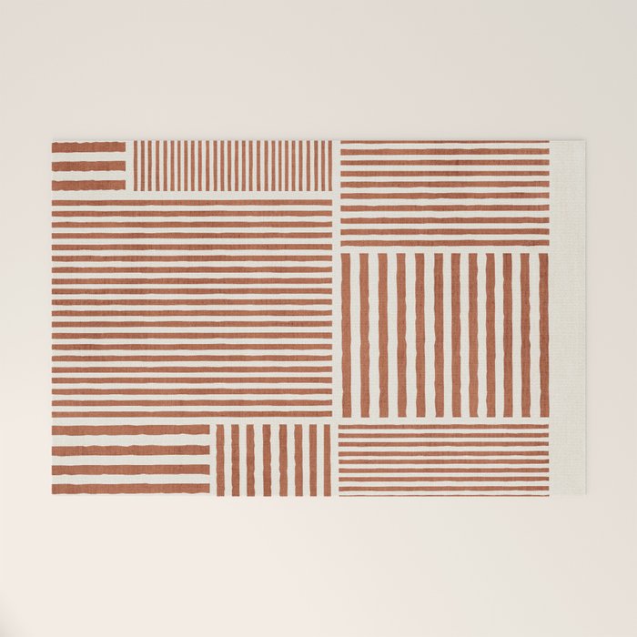 Terracotta Bold Lines Minimalist Geometric Artwork Welcome Mat Gallery Image 1