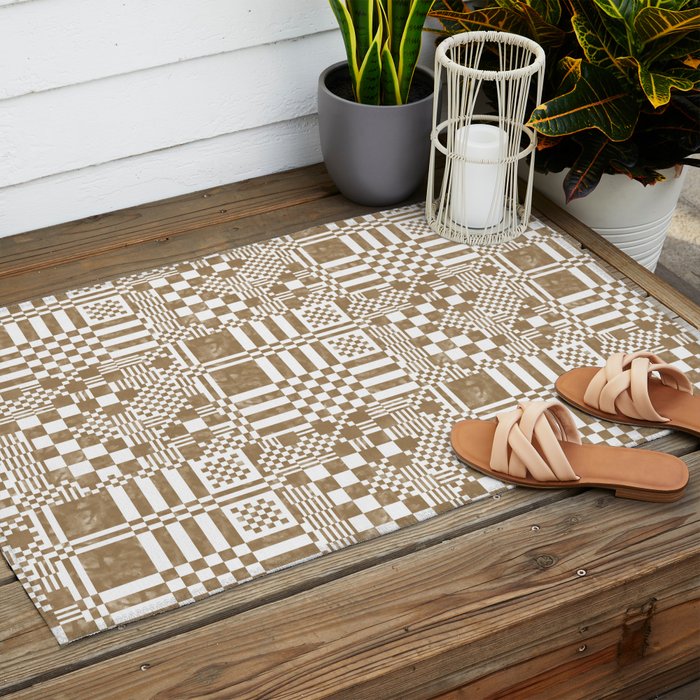 Warm Vintage Checks Outdoor Rug Gallery Image 2