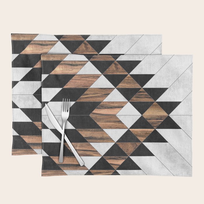 Urban Tribal Pattern No.9 - Aztec - Concrete and Wood Placemat Gallery Image 1