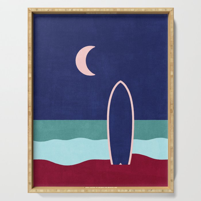 LANDSHAPES - Beach - night Serving Tray Gallery Image 1