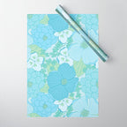 Light Blue Pastel Vintage Floral Pattern Wrapping Paper Gallery Image 1