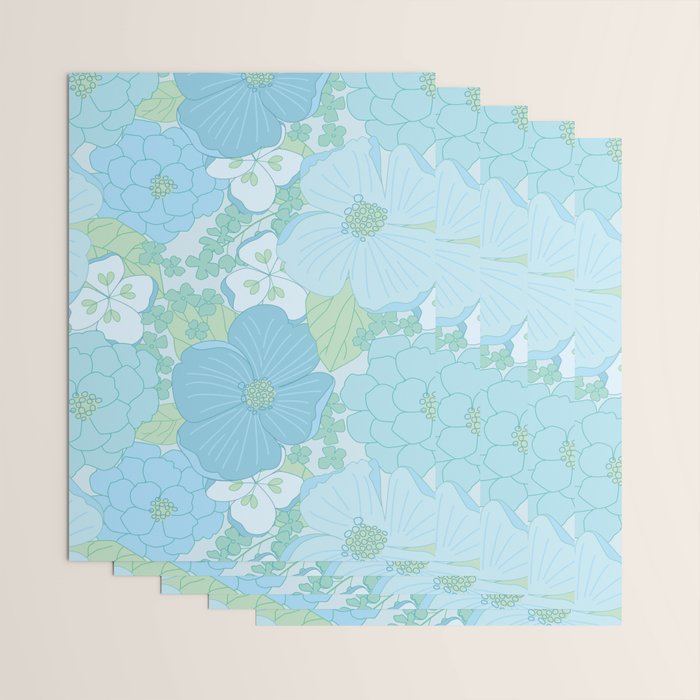 Light Blue Pastel Vintage Floral Pattern Wrapping Paper Gallery Image 3