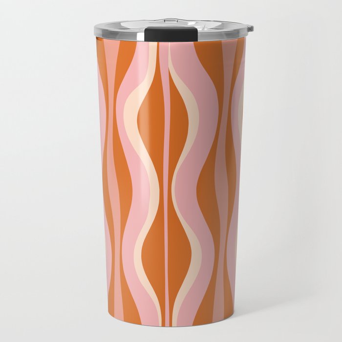 Hourglass Mid-Century Modern Abstract Pattern Pink Orange Cream Travel Mug Gallery Image 1