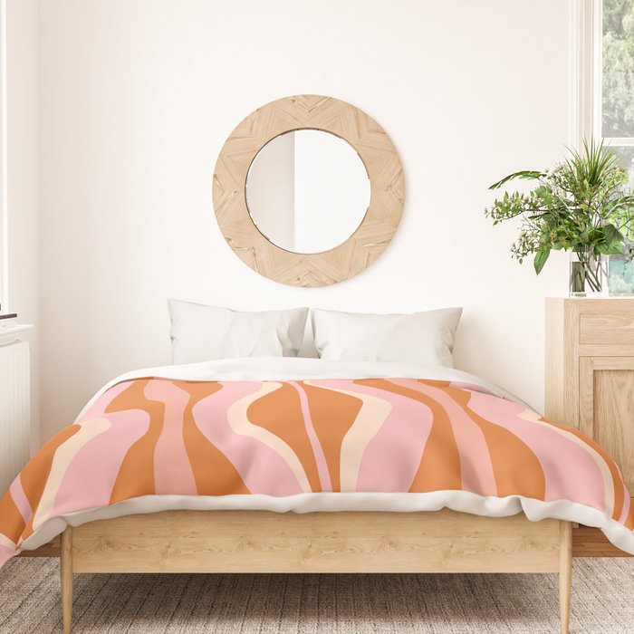 Hourglass Mid-Century Modern Abstract Pattern Pink Orange Cream Duvet Cover Gallery Image 3