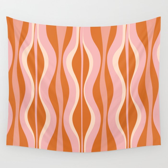 Hourglass Mid-Century Modern Abstract Pattern Pink Orange Cream Wall Tapestry Gallery Image 4