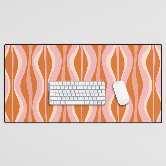 Hourglass Mid-Century Modern Abstract Pattern Pink Orange Cream Desk Mat Gallery Image 1