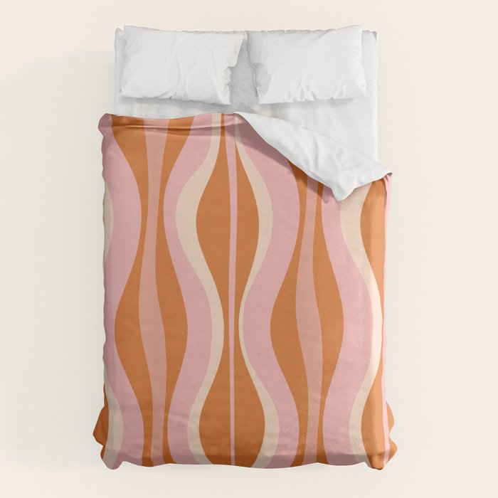 Hourglass Mid-Century Modern Abstract Pattern Pink Orange Cream Duvet Cover Gallery Image 1