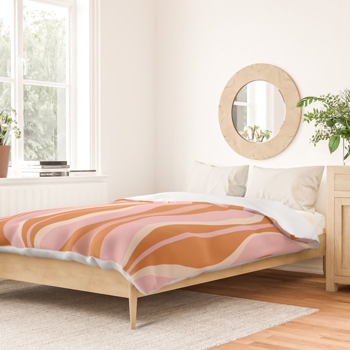 Hourglass Mid-Century Modern Abstract Pattern Pink Orange Cream Duvet Cover Gallery Image 2