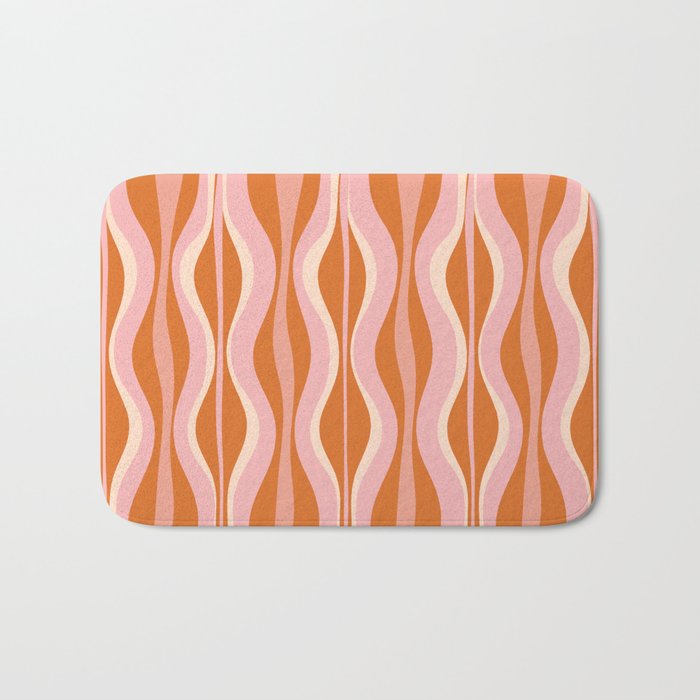 Hourglass Mid-Century Modern Abstract Pattern Pink Orange Cream Bath Mat Gallery Image 1