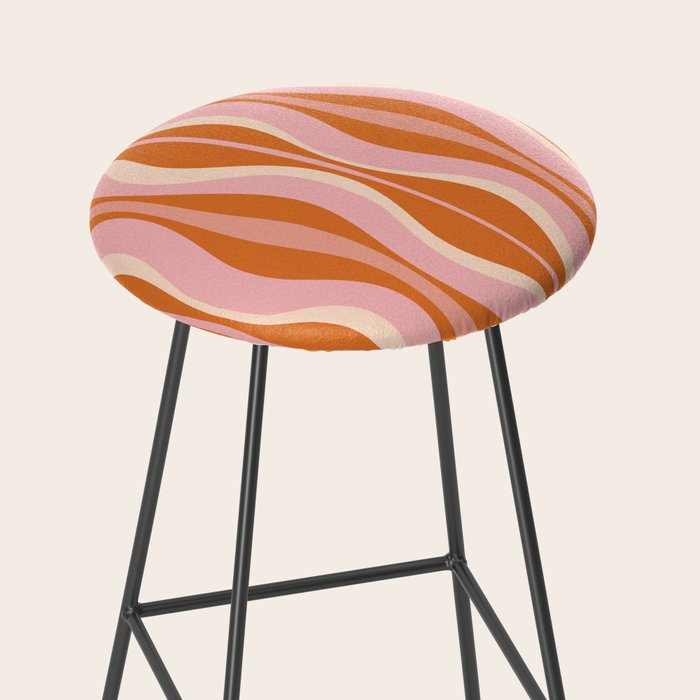 Hourglass Mid-Century Modern Abstract Pattern Pink Orange Cream Stool Gallery Image 2