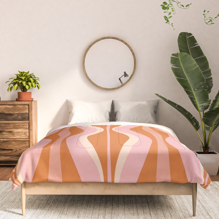 Hourglass Mid-Century Modern Abstract Pattern Pink Orange Cream Comforter Gallery Image 3