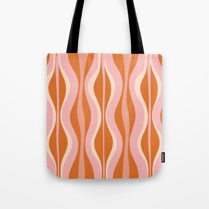 Hourglass Mid-Century Modern Abstract Pattern Pink Orange Cream Tote Bag Gallery Image 1