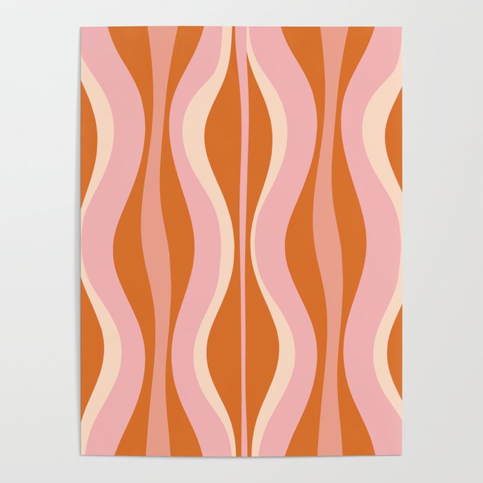 Hourglass Mid-Century Modern Abstract Pattern Pink Orange Cream Poster Gallery Image 1