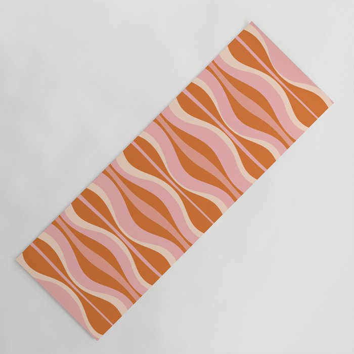 Hourglass Mid-Century Modern Abstract Pattern Pink Orange Cream Yoga Mat Gallery Image 1