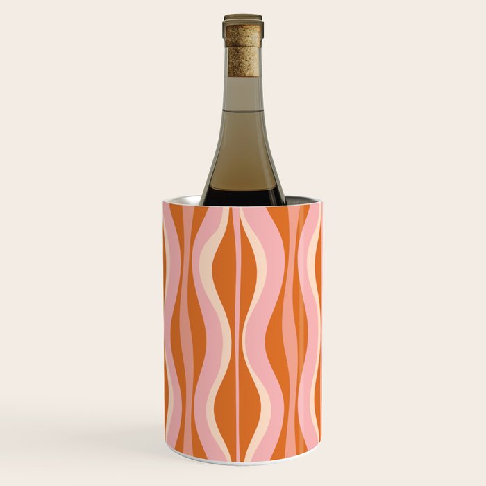 Hourglass Mid-Century Modern Abstract Pattern Pink Orange Cream Wine Chiller Gallery Image 1