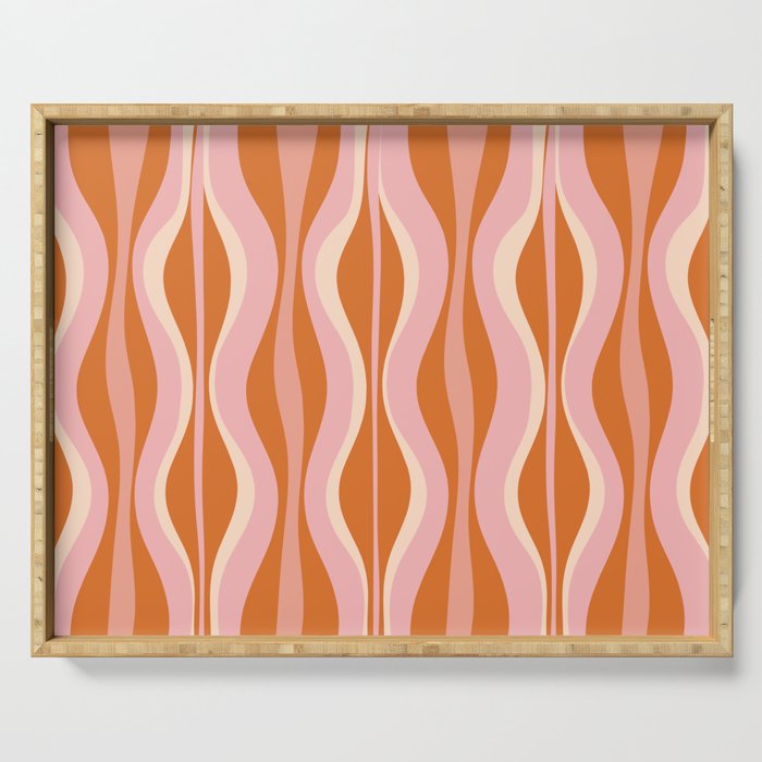 Hourglass Mid-Century Modern Abstract Pattern Pink Orange Cream Serving Tray Gallery Image 1