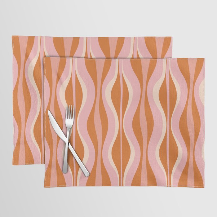 Hourglass Mid-Century Modern Abstract Pattern Pink Orange Cream Placemat Gallery Image 1