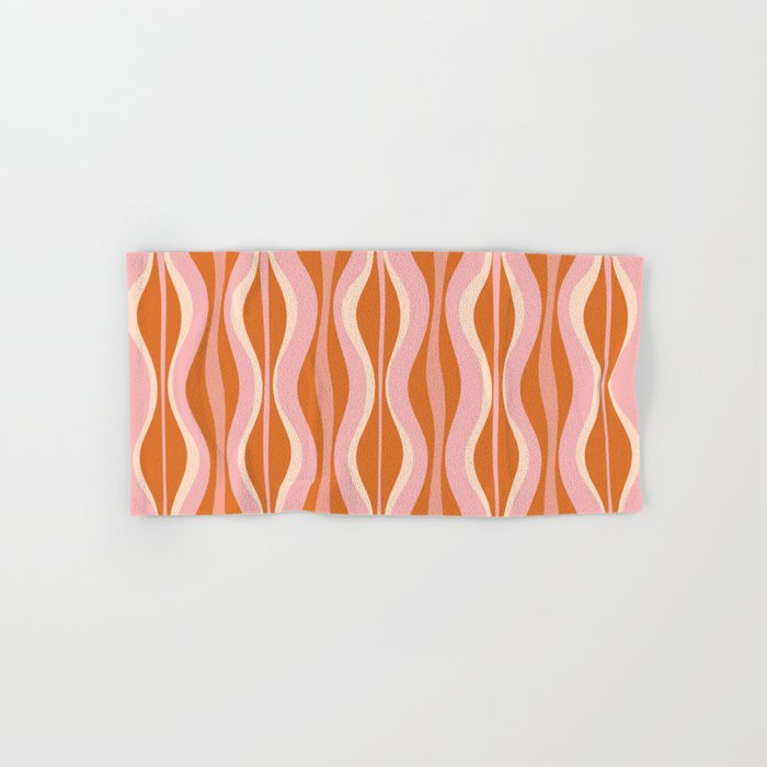 Hourglass Mid-Century Modern Abstract Pattern Pink Orange Cream Bath Towel Gallery Image 1