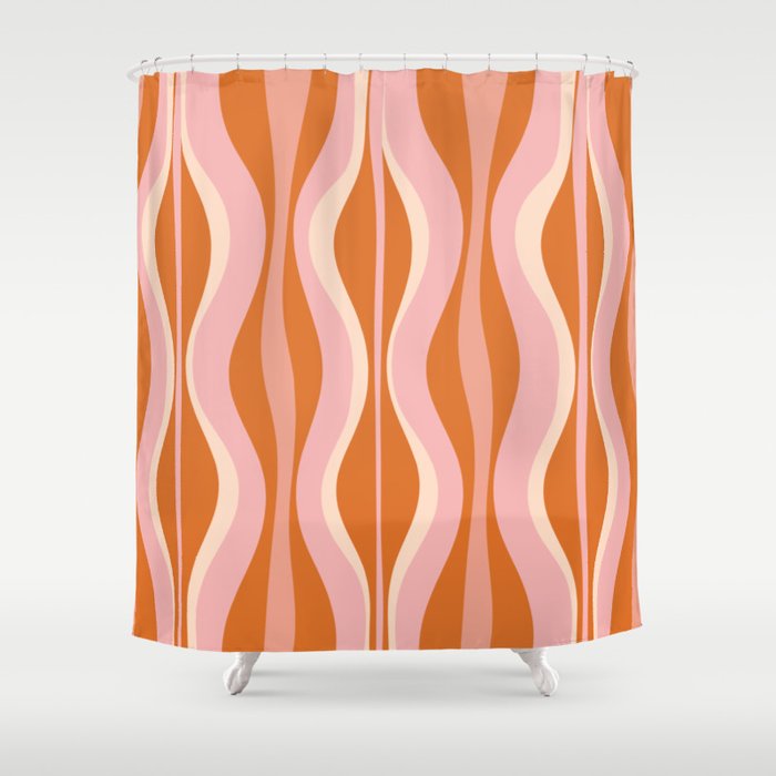 Hourglass Mid-Century Modern Abstract Pattern Pink Orange Cream Shower Curtain Gallery Image 1