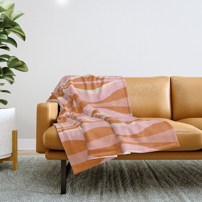 Hourglass Mid-Century Modern Abstract Pattern Pink Orange Cream Throw Blanket Gallery Image 1