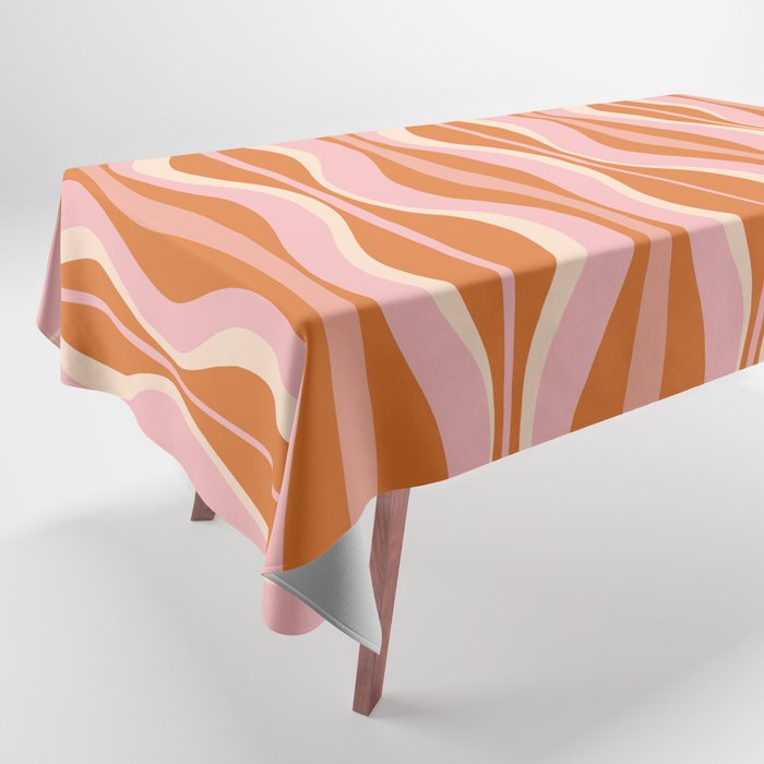 Hourglass Mid-Century Modern Abstract Pattern Pink Orange Cream Tablecloth Gallery Image 1