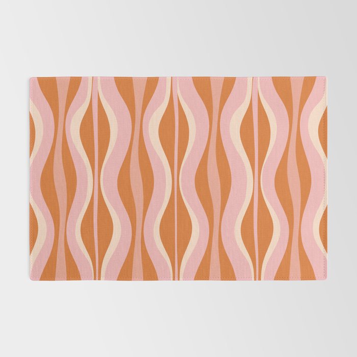 Hourglass Mid-Century Modern Abstract Pattern Pink Orange Cream Rug Gallery Image 2