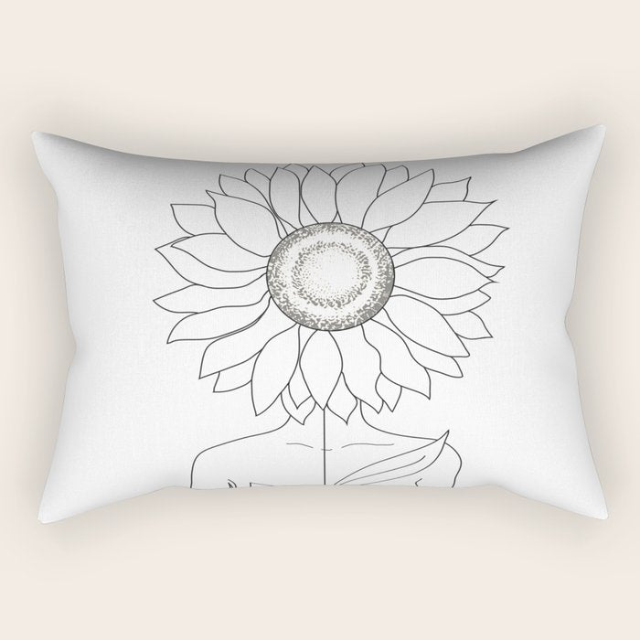 Minimalistic Line Art of Woman with Sunflower Rectangular Pillow Gallery Image 2