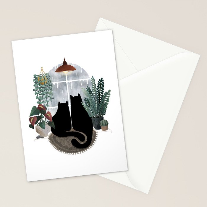 Rainy Day Cats (on white) Stationery Card Gallery Image 2