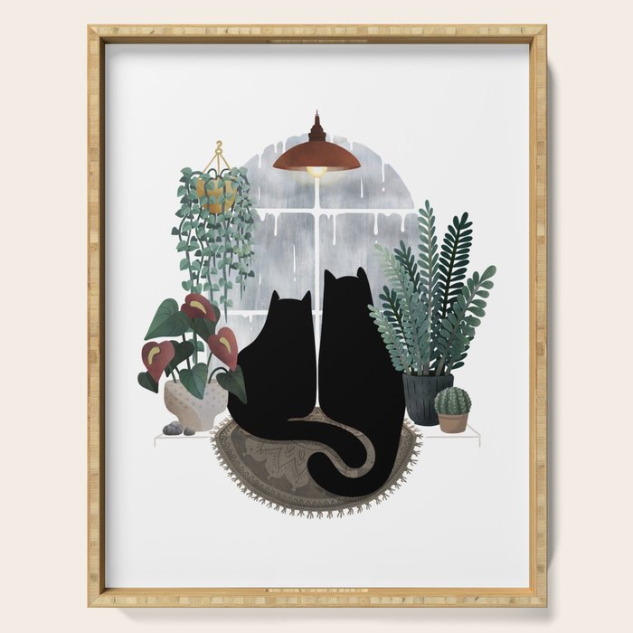 Rainy Day Cats (on white) Serving Tray Gallery Image 1