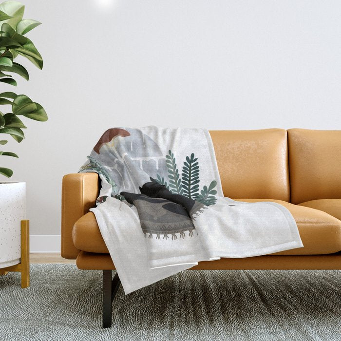 Rainy Day Cats (on white) Throw Blanket Gallery Image 1
