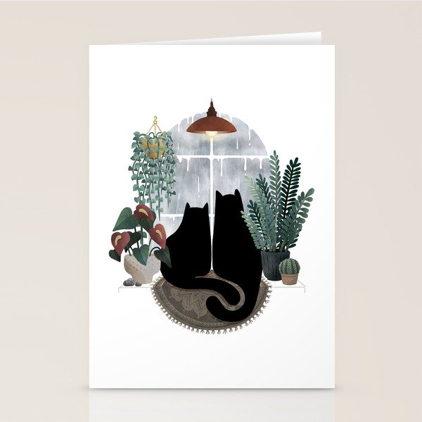 Rainy Day Cats (on white) Stationery Card Gallery Image 1