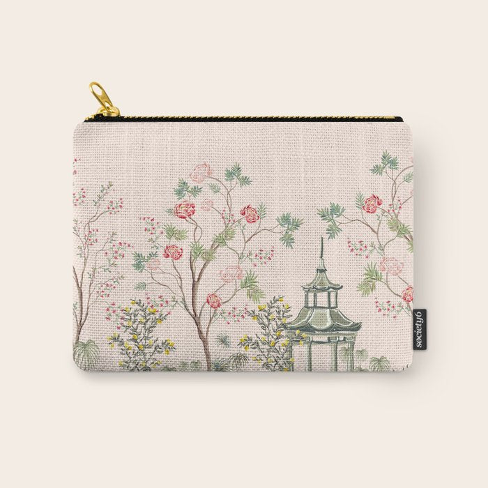 Chinoiserie Blush Pink Peony Blooming Floral Garden Carry All Pouch Gallery Image 1