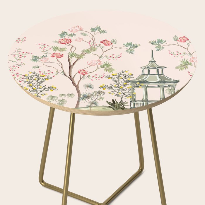 Chinoiserie Blush Pink Peony Blooming Floral Garden Side Table Gallery Image 2